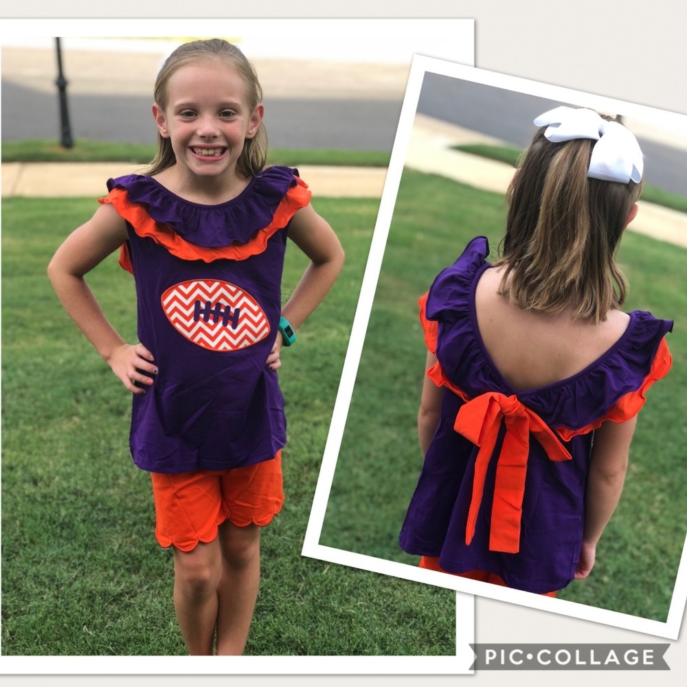 Purple/Orange Football Applique Shorts Set